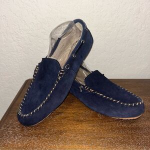 Lands’ End Suede Fuzzy Slip On Loafer Moccasin Slipper Shoes